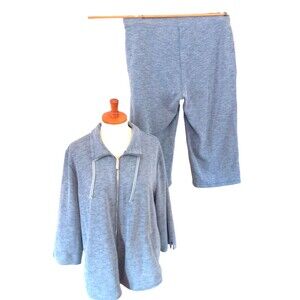 Chico's Weekends Blue Zip Jacket & Cropped Pants Chicos Size 3 or XL